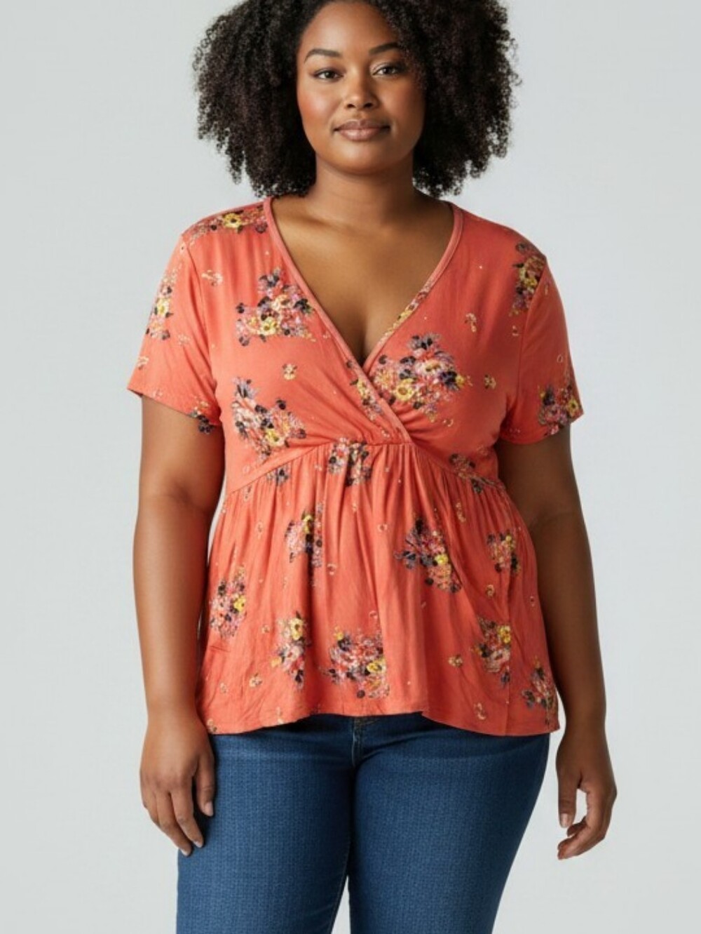 Torrid Coral Floral Surplice Babydoll Top In Tangerine Size 3X